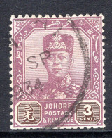 Malaysian States - Johore - 1922-41 Sultan Ibrahim - Wmk. Script CA - 3c Purple & Sepia Used (SG 107) - Johore