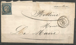 France - LYON - Càd Type 15 Sur LAC De LYON Vers BOLLENE Du 10/12/51 - Timbre Cérès N°4 25cts Bleu Obl. Grille - 1801-1848: Precursors XIX