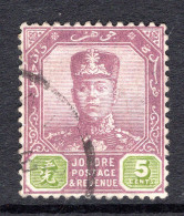 Malaysian States - Johore - 1922-41 Sultan Ibrahim - Wmk. Script CA - 5c Purple & Sage-green Used (SG 109) - Johore