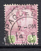 Malaysian States - Johore - 1922-41 Sultan Ibrahim - Wmk. Script CA - 5c Purple & Sage-green Used (SG 109) - Johore