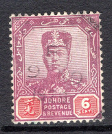 Malaysian States - Johore - 1922-41 Sultan Ibrahim - Wmk. Script CA - 6c Purple & Claret Used (SG 110) - Johore