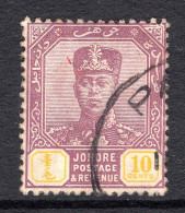 Malaysian States - Johore - 1922-41 Sultan Ibrahim - Wmk. Script CA - 10c Purple & Yellow Used (SG 111) - Johore