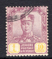 Malaysian States - Johore - 1922-41 Sultan Ibrahim - Wmk. Script CA - 10c Purple & Yellow Used (SG 111) - Johore