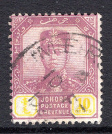 Malaysian States - Johore - 1922-41 Sultan Ibrahim - Wmk. Script CA - 10c Purple & Yellow Used (SG 111) - Johore