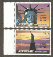 Aitutaki: Full Set Of 2 Mint Stamps, 100 Years Of Statue Of Liberty, 1986, Mi#584-5, MNH. - Aitutaki