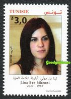2020- Tunisia - Lina Ben Mhenni, The Free World Icon - Woman- Complete Set 1v.MNH** - Tunisie (1956-...)