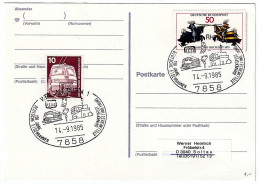 150 Jahre Deutsche Eisenbahnen Weil Am Rhein 14.09.1985 Postcard, Railway Theme, 2 X Occasional Stamps - Cartoline - Usati