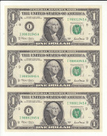 CRBX0341 3 BILLETES EEUU UNCUT 1 DOLARES 2001 SERIE I SIN CIRCULAR - Other - America