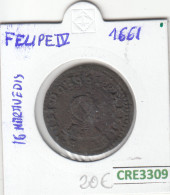 CRE3309 MONEDA ESPAÑA FELIPE IV 1661 RESELLO 16 MARAVEDI BC - Otros & Sin Clasificación