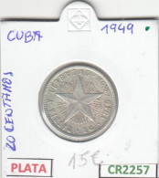 CR2257 MONEDA CUBA 20 CENTAVOS  1949 PLATA MBC - Otros – América