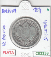 CR2253 MONEDA BOLIVIA 1/2 BOLIVIANO 1891 PLATA BC - Altri – America