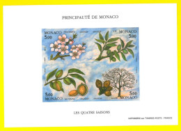 MONACO 1993 Sheet Flowers Almond Tree Four Seasons INPERFORATE - Yv 60a RARE - Unused Stamps