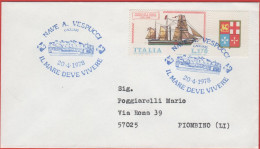 ITALIA - ITALIE - ITALY - 1977 - 170 Navi - 1ª Emissione, Piroscafo A Ruote "Ferdinando Primo" + Annullo Nave A.Vespucci - 1971-80: Poststempel