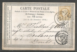 France - LYON - Càd Type 17 Du 15/10/75 + LP GC 2145 Sur CP Vers Besançon (Douds) - Timbre N°55 - 1871-1875 Cérès