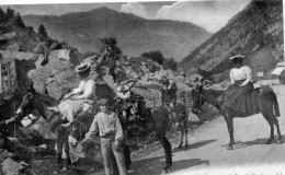 Pont D'Espagne Carterets Animée Départ Pour Le Lac De Garde Anes ânes - Cauterets