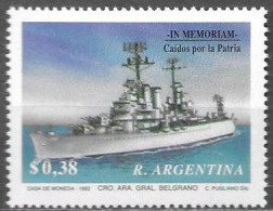 Argentina 1992 In Memoriam Caidos Por La Patria War Victims Memory Ship Mi. 2125 MNH Postfrisch Neuf ** - Nuovi