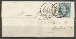 France - LYON - Càd Type 17bis Du 27/4/76 Sur Lettre Vers GRENOBLE - Timbre N°60C - 1871-1875 Cérès