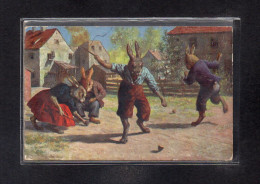 (12/05/24) THEME FANTAISIES-CPA ANIMAUX HABILLEES HUMANISEES - LAPIN - LAPINS - JEU DIABOLO - Dressed Animals