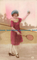 R094987 Old Postcard. Young Woman Plays Tennis - World
