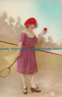 R094988 Old Postcard. Young Woman Plays Tennis - World
