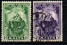 MALTA - 1951 - 7° CENTENARIO DELLO SCAPOLARE - MADONNA CON BAMBINO - USATI - Malta (...-1964)