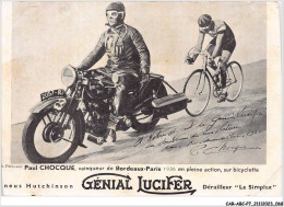 CAR-ABCP7-0608 - CYCLISME - PAUL CHOCQUE - VAINQUEUR DE BORDEAUX-PARIS 1936 - VENDU EN ETAT .moto - Radsport