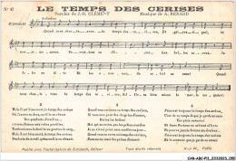 CAR-ABCP11-1020 - MUSIQUE - LE TEMPS DES CERISES - PAROLES DE J-B CLEMENT - MUSIQUE DE A RENARD  - Music And Musicians