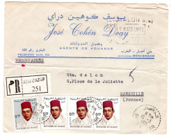 1971  Recommandé De BENI ENZAR  MAROC "  José COHEN DRAY Agente De Aduanas Envoyée à MARSEILLE - Marruecos (1956-...)