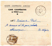 1950  Devant De Letrre  " CAVE COOPERATIVE DE VOLX 04 " Taxée  Gerbes 20f Envoyée à MANOSQUE - 1859-1959 Oblitérés