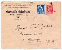 1947  CAD De MEOLANS  " Camille CHABRIER Scierie De CHAMPANASTAIS  LE LAUZET 04 " Envoyée à MANOSQUE - Storia Postale
