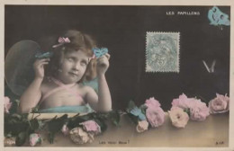 FANTAISIE, JEUNE FILLES, PAPILLONS, FLEURS COULEUR  REF 16275 - Sonstige & Ohne Zuordnung