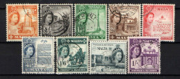 MALTA - 1956 - EFFIGIE DELLA REGINA ELISABETTA II E VEDUTE DI MALTA - USATI - Malte (...-1964)