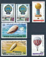 6 Timbres Oblitérés RUANDA, MAURITANIE, POLOGNE, XIV-16 Ballon  Montgolfière, Dirigeable - Airships