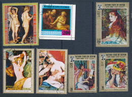 7 Timbres Oblitérés GUINEE EQUATORIALE - KATHIRI STATE OF SEIYUN XVI-14 Peinture Tableau RENOIR Femmes Nues Chasseriau * - Altri & Non Classificati