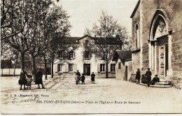 2354 - Isére  - PONT  EVEQUE  : PLACE DE L'EGLISE ET ECOLE DE GARCONS    Circulée En 1916 - Autres & Non Classés