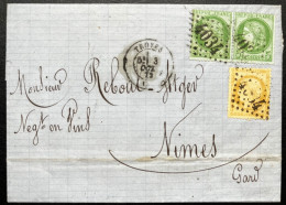 N°59 15c BISTRE & PAIRE N°53 5c VERT CERES  SUR LETTRE / TROYES AUBE POUR NIMES / 3 OCT 1872 / LAC - 1849-1876: Periodo Clásico