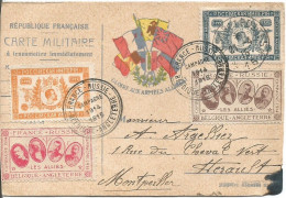 FRANCE ANNEE 1915  CARTE MILITAIRE AVEC 4 VIGNETTES ET CACHETS FRANCHISE MILITAIRE 21 4 15 TB - Briefe U. Dokumente