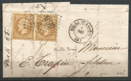 FRANCE ANNEE 1862 TP PAIRE N° 24 SUR LETTRE DE BOURG St ANDEOLE 1 DEC  64 TB - 1862 Napoleon III