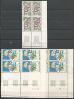 FRANCE ANNEE 1974  N° 1793,1794 LOT DE 3 BLOCS DE 4 EX COINS DATES NEUFS** MNH TB COTE 18,00 €  - 1970-1979