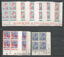 FRANCE ANNEE 1960 N°1233 à 1234A LOT DE 9 BLOCS DE 4 EX COINS DATES NEUFS** MNH TB COTE 43,00 €  - 1960-1969