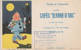 Buvard Cafés Jeanne-d Arc  Au Clair De Lune ( Rouen )  Dépositaire Hédiard Vernon - Café & Té