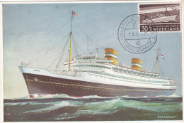 Carte Maximum Pays Bas 1957 Bateau Ship Nieuw Amsterdam Paquebot - Maximum Cards