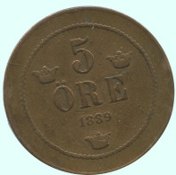 5 ORE 1889 SWEDEN Coin #AC629.2.U.A - Sweden