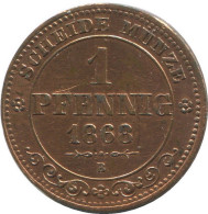 SAXONY 1 PFENNIG 1868 B Dresden Mint German States #DE10604.16.E.A - Sonstige & Ohne Zuordnung