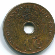 1 CENT 1938 INDES ORIENTALES NÉERLANDAISES INDONÉSIE Bronze Colonial Pièce #S10273.F.A - Indie Olandesi