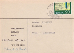 Motiv Karte  "Morier, Ameublement Rideaux Linos, Moudon"  (Werbedatumstempel)      1970 - Cartas & Documentos