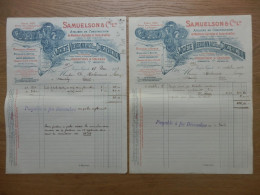 LOT DE 2 FACTURES SAMUELSON & Cie SOCIETE VIERZONNAISE DE CONSTRUCTION VIERZON 1903 - 1900 – 1949