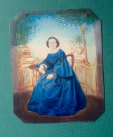 PHOTO Ancienne Colorisée Peinte Décor Femme Robe Jardin Hand Painted - Oud (voor 1900)