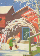 BABBO NATALE Buon Anno Natale GNOME Vintage Cartolina CPSM #PBL625.A - Santa Claus