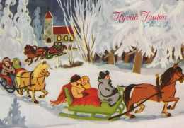 Feliz Año Navidad CABALLO Vintage Tarjeta Postal CPSM #PAY270.A - New Year